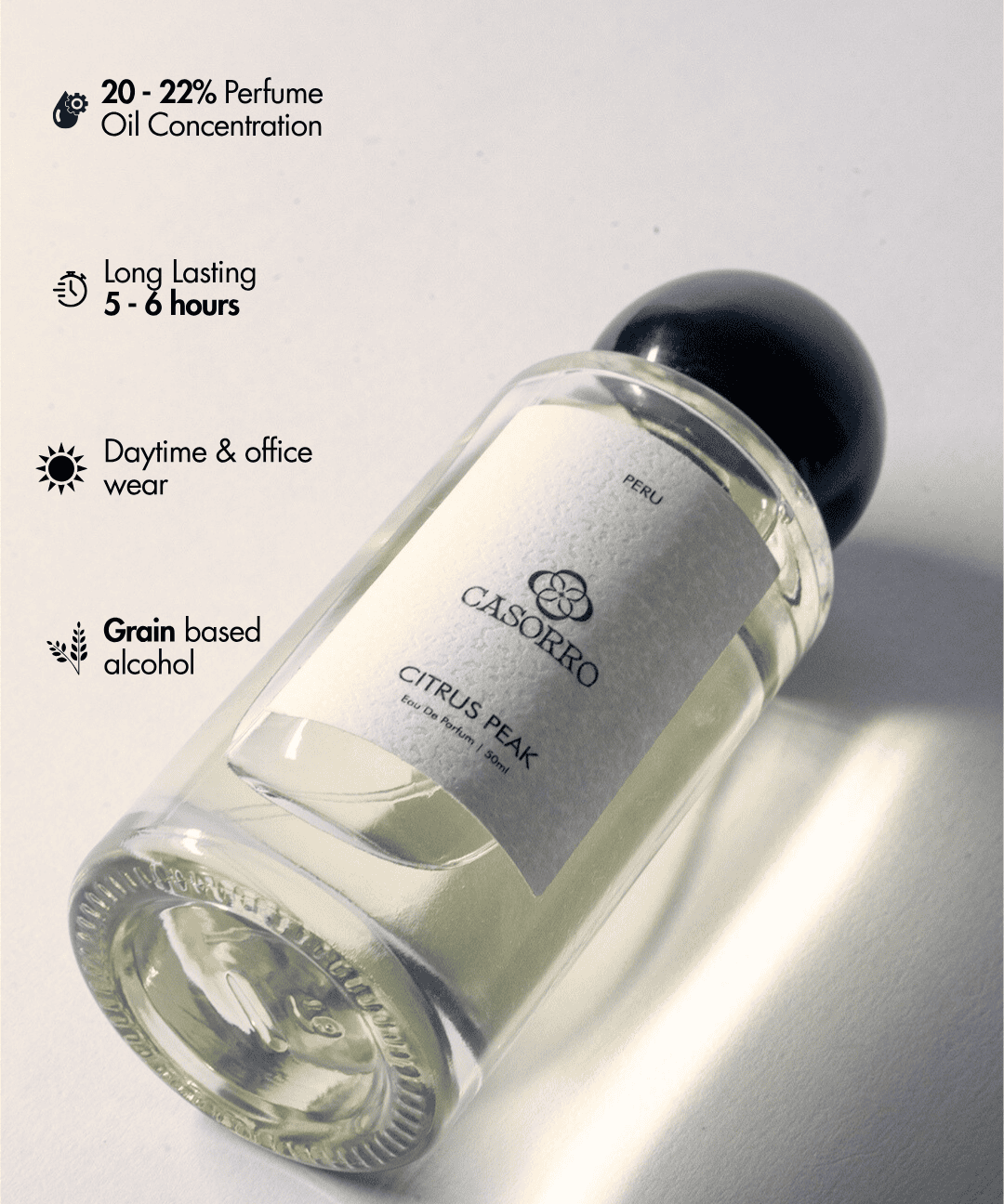 Perfume bottle with label on a white background